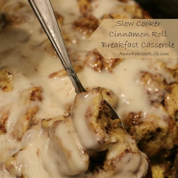 Slow Cooker Cinnamon Roll Breakfast Casserole;  A melt in your mouth cinnamon roll casserole made in a slow cooker. This is one