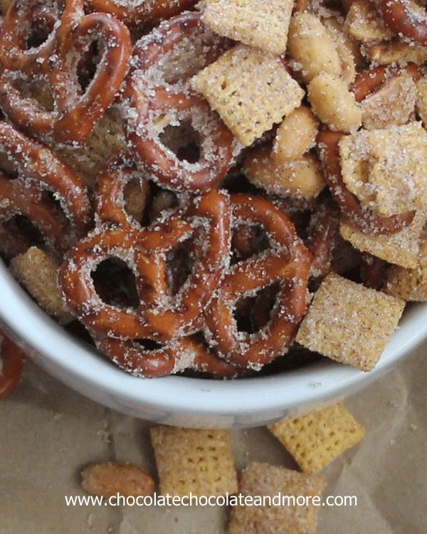 Sweet Salty Cinnamony Pretzel Snack Mix-youll want to clean out the snack cabinet and make this!