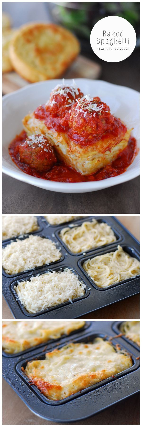 This Baked Spaghetti recipe is for mini loaves of creamy Alfredo baked spaghetti topped with meatballs and marinara sauce. It’s