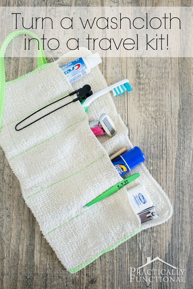 Turn a washcloth into a DIY travel kit for your toiletries! This step-by-step tutorial will show you how, and there are two no-sew