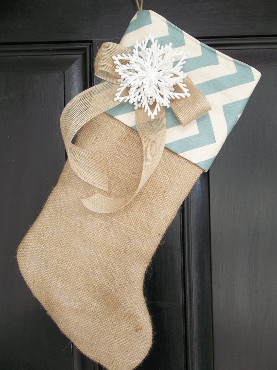 Unique Burlap and Village Blue Chevron Christmas Stocking with snowflake!!! I need a stocking like this I just fell in love with
