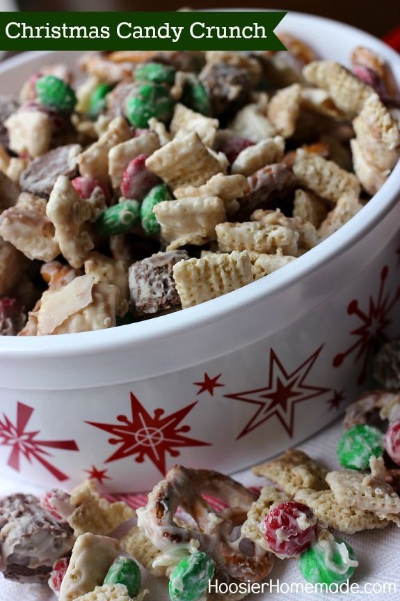 Whip up this Christmas Candy Crunch in 15 minutes or less and ONLY 5 ingredients! Perfect for Holiday Gift Giving! Pin to your