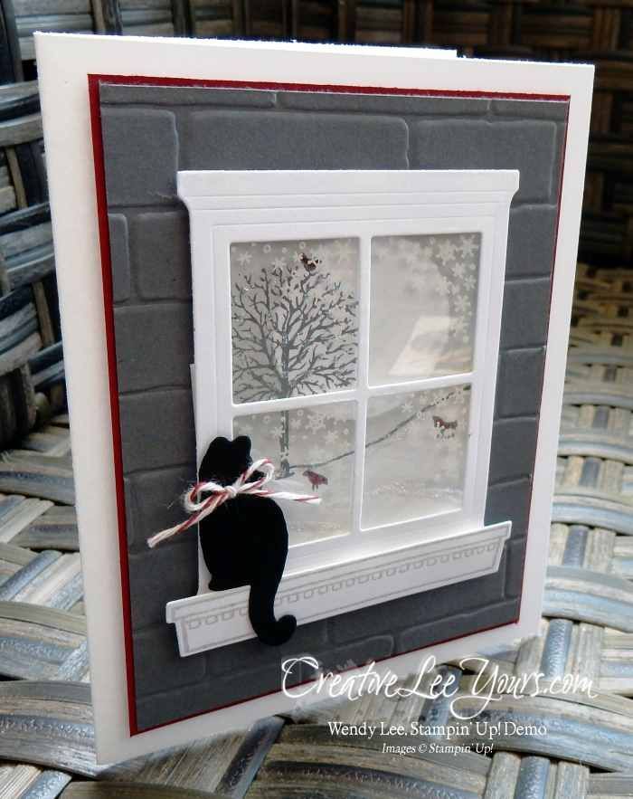 Winter Window Kitty by Wendy Lee, #creativeleeyours, Stampin Up!, sponging technique, happy scenes stamp set, festive fireside