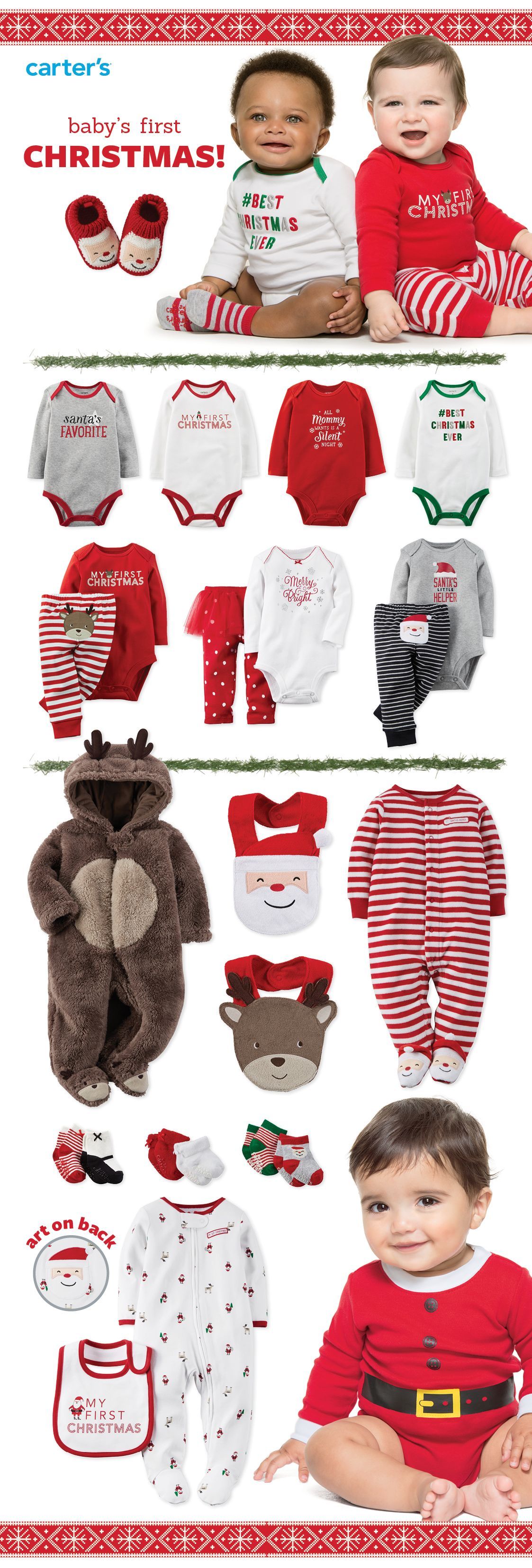 Your one-stop shop for baby’s first Christmas! Holiday bodysuits, Santa suits, sleep & play, sets & little extras. We’ve got