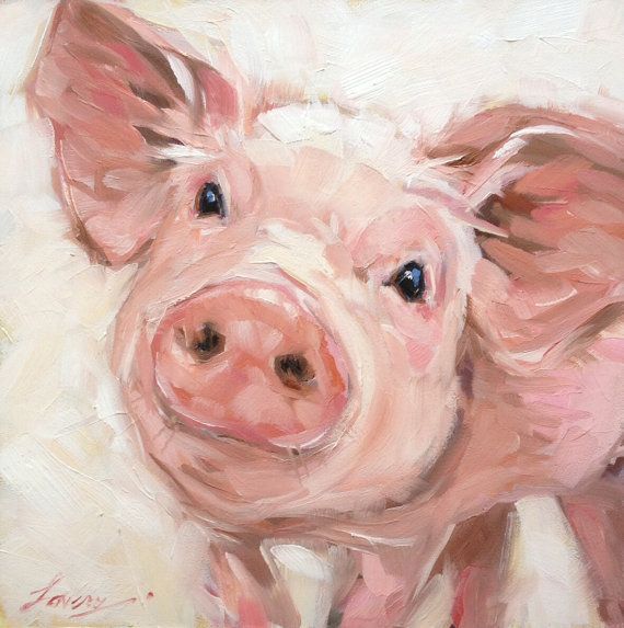 6×6 inch impressionistic Pig painting original oil by LaveryART sold