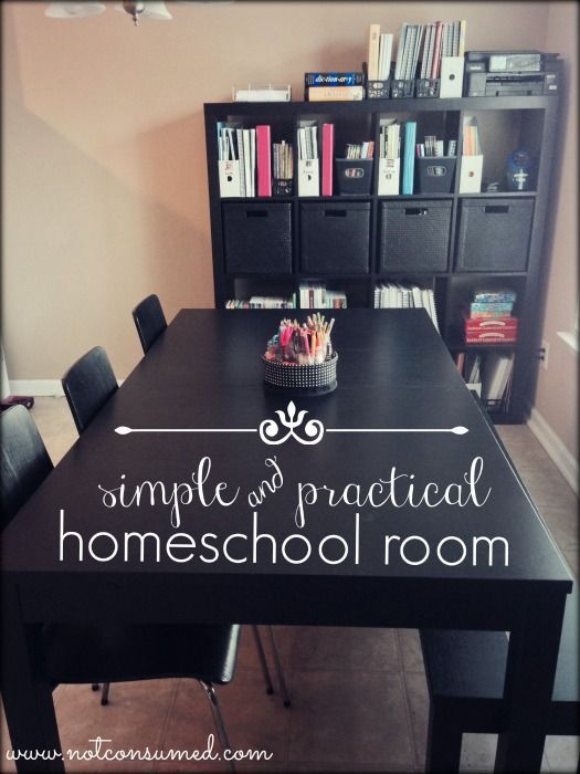 A homeschool room should be simple, practical, and central. Come see why this works for well for our family!