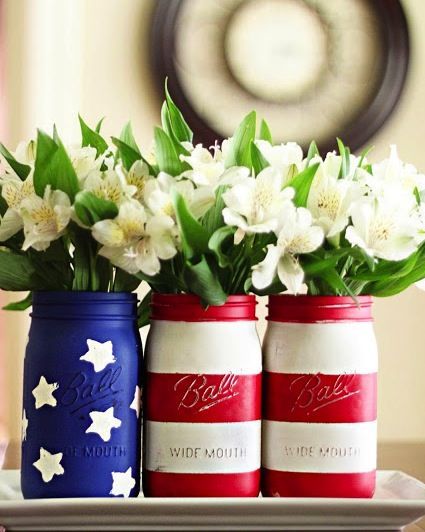 american flag mason jar vases Heaven knows I have the jars to do this…….