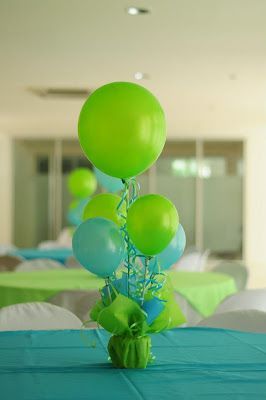 Aqua Blue – Lime Green First Birthday Party – Birthday Party Centerpiece #GreenParty