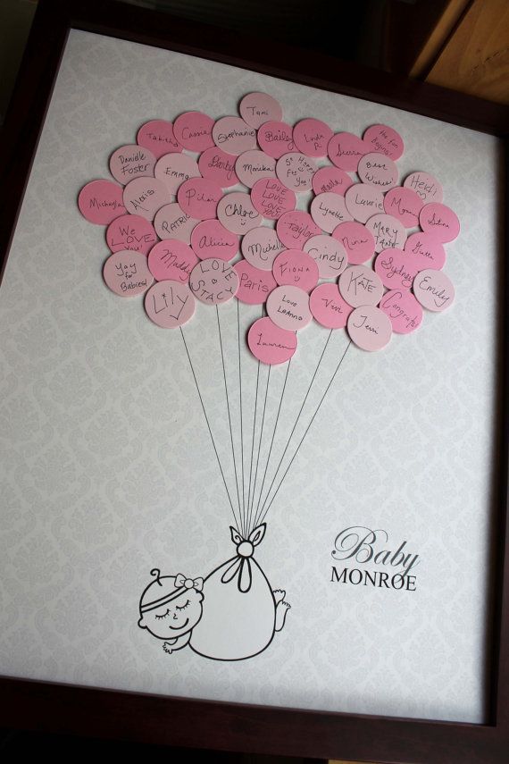 Baby Guestbook idea on 12×12 for paper for scrapbook or on a canvas for baby girls room.  Such a cute idea