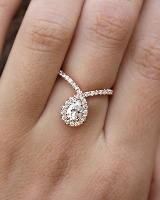 Bliss Engagement Ring – 1.0ct Moisssanite,   rose gold engagement ring, pear cut moissanite engagement ring, side stones are