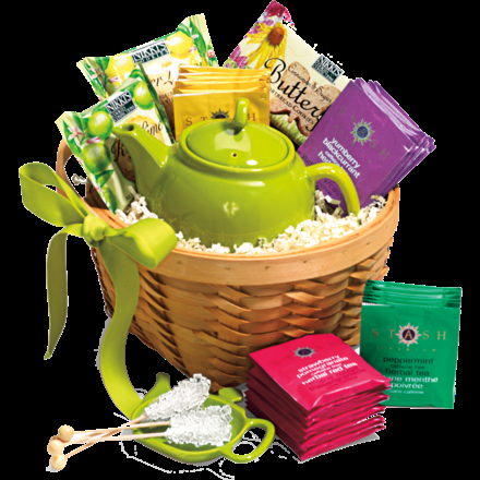 Bridal Shower – Door Prize idea: Tea Lover Basket (tea pot, tea cup, various teas, tea strainer, stir sticks, etc)