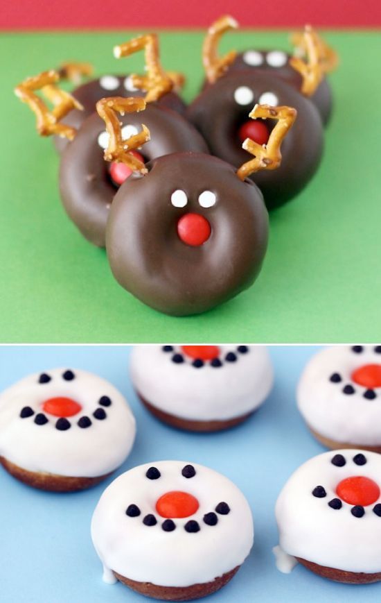 Christmas Breakfast Ideas – fun reindeer and snowman donuts are easy to make and perfect for a Winter Wonderland Party too!