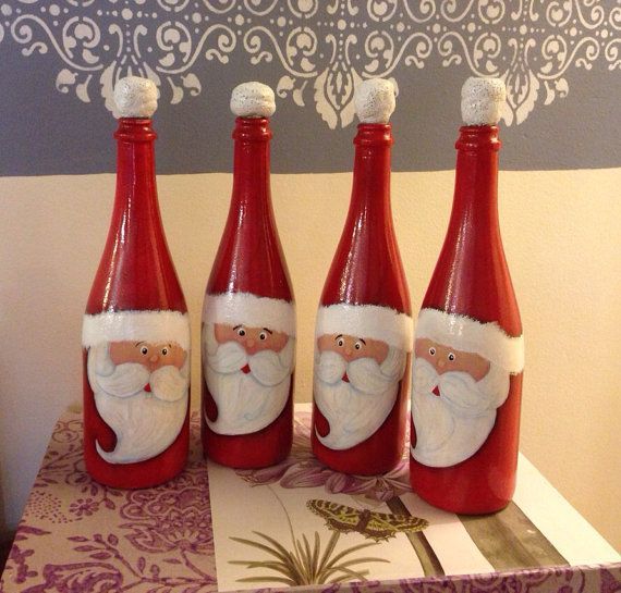 Christmas Hand Painted Santa’s Wine Bottle 20 by RosBelTreasures