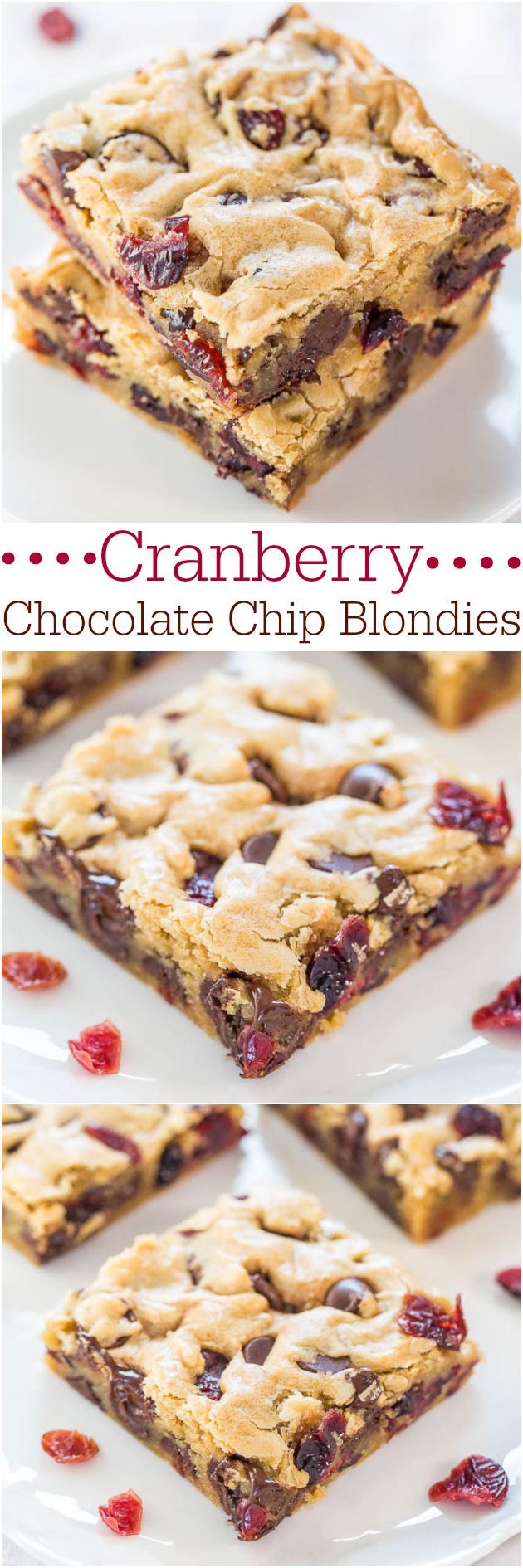 Cranberry Chocolate Chip Blondies – Super soft, buttery bars packed with chewy cranberries! And there’s a chocolate overload in