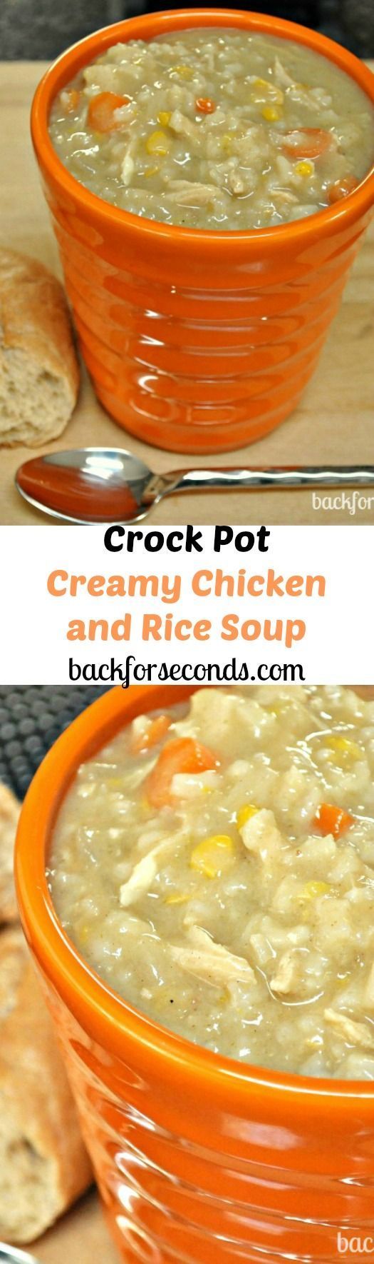 Creamy Chicken and Rice Soup Recipe made in the Crock Pot @Back For Seconds