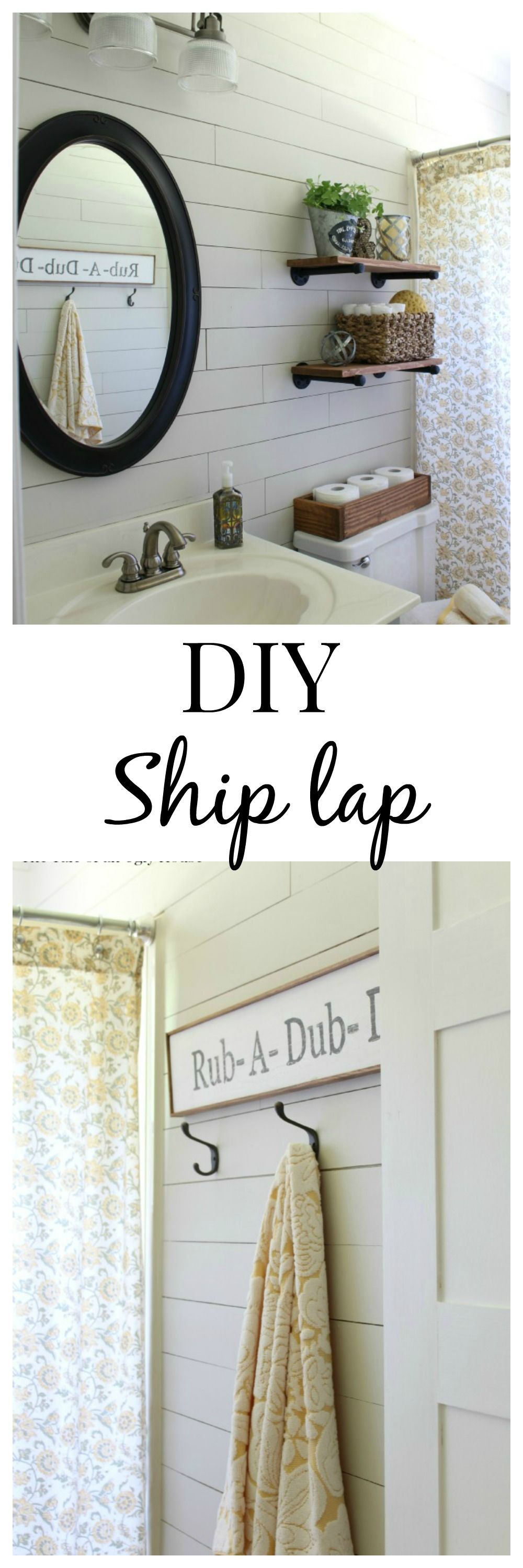 Create a farmhouse style bath by installing ship lap.