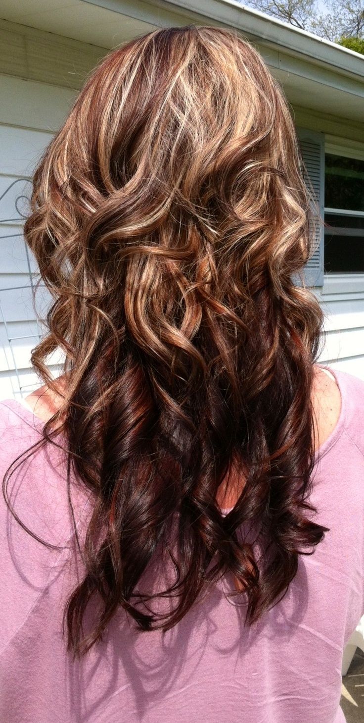 Dark Brown Hair with Caramel Highlights and Red Lowlights..Really considering doing this!!
