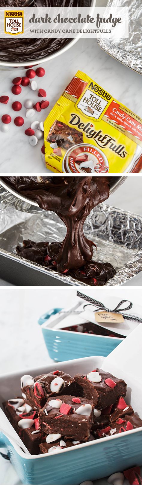Dark Chocolate Fudge with Candy Cane DelightFulls™ – Give your next batch of fudge a little holiday flavor! This classic (and