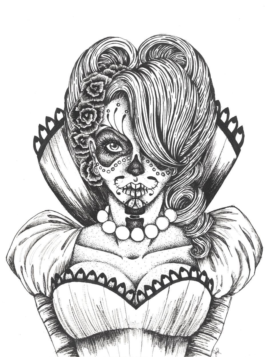 day of the dead coloring pages | vicky – Day of the Dead Collection | Illustration | Mixed media