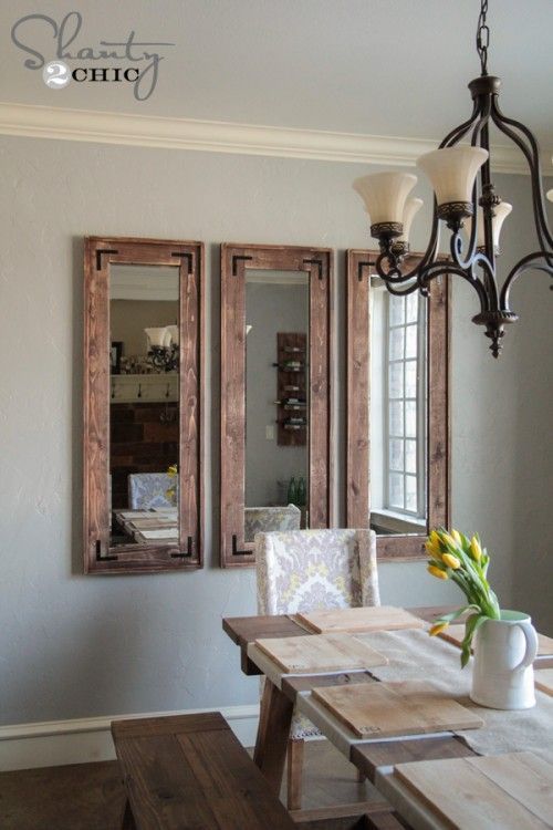 DIY Rustic Wall Mirrors made from cheap plastic framed full length mirrors from Walmart, Target, ect