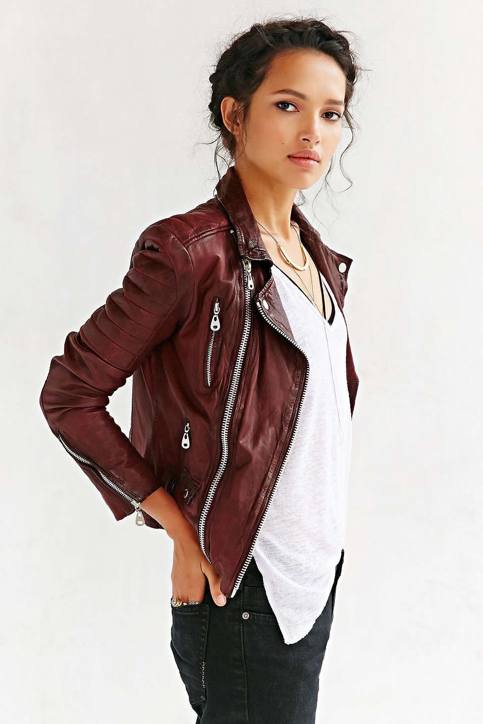 Doma Oxblood Quilted Leather Jacket