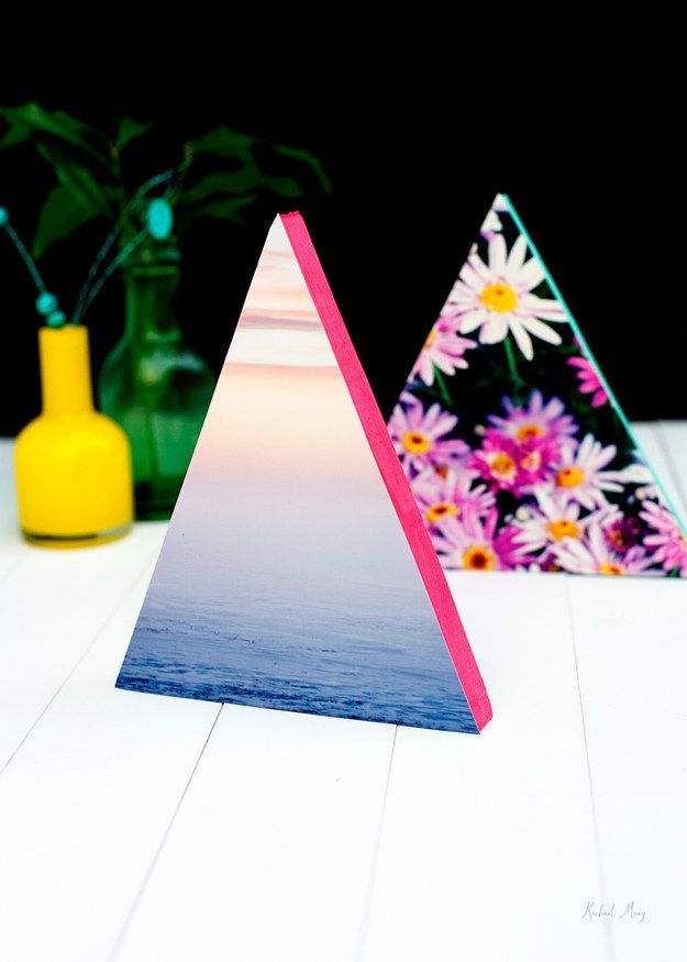 Exiba suas fotos favoritas com inventivas molduras em triângulo neon. | 35 projetos DIY absolutamente impressionantes