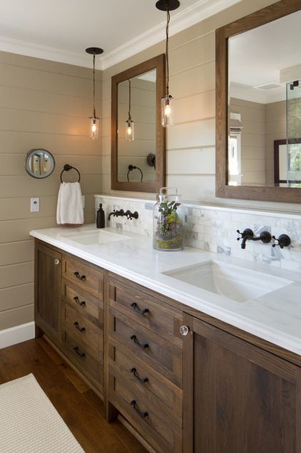 Farmhouse Bathroom by Anne Sneed Architectural Interiors Sample palette: Get a similar look with Alabaster, Favorite Tan and