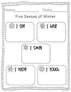 “Five Senses of Winter” Activity – cute to write a winter cinquain poem after brainstorming