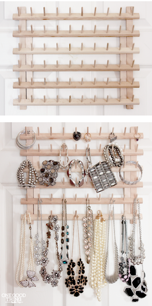 From Thread Rack To Jewelry Organizer! A super simple idea for less than $10. | One Good Thing By Jillee
