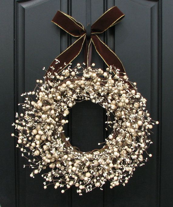 hmmm… try to DIY this? Berry Wreath for Front Door Decor – Sugar Cream Pie Berry Wreath, Brown Velvet Bow, Decoration