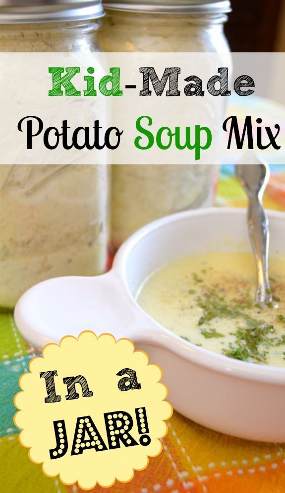 Kid project! This potato soup mix is an easy homemade gift the kids can make, and it is very tasty.  What a great time-saver to