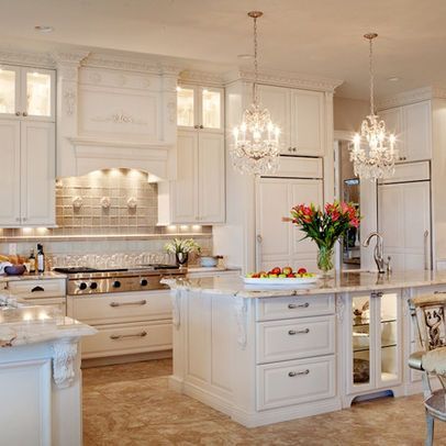 Lighted cabinets in island