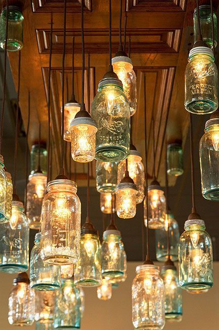mason jar chandelier……..I love this.  How easy would this be to make?