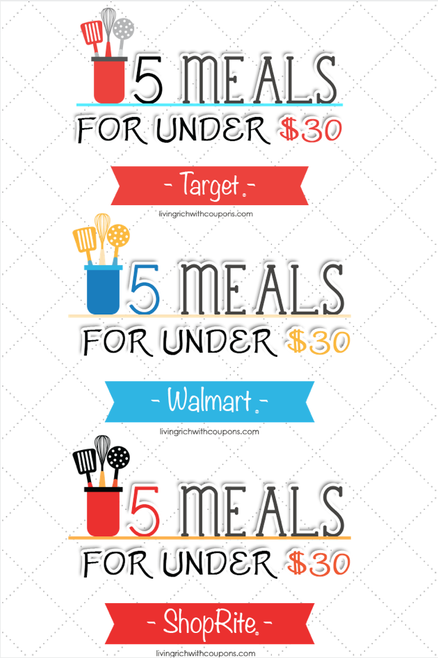 Meal Planning on a Budget – Weekly Meals Planned based on the sales at Walmart, Target and ShopRite.  Meals for under $6 a meal