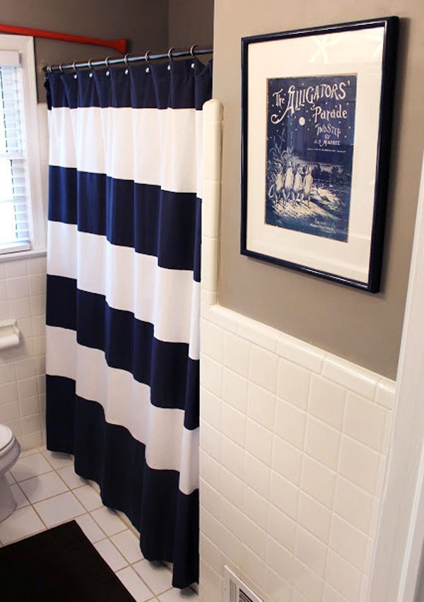 nautical bathroom curtain | blue nautical shower curtain west elm, add bright colored towels (pink …