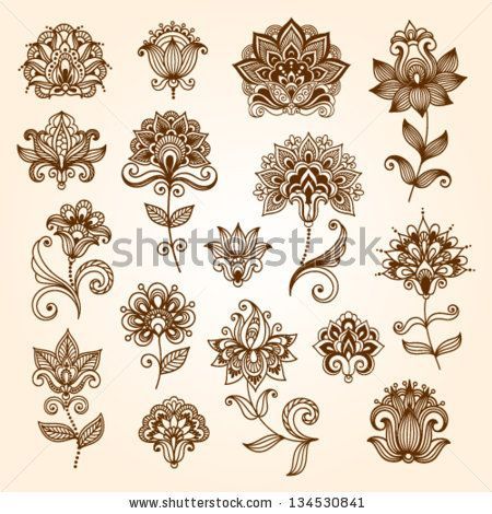 Ornamental flowers. Vector set with abstract floral elements in indian style by Bariskina, via ShutterStock