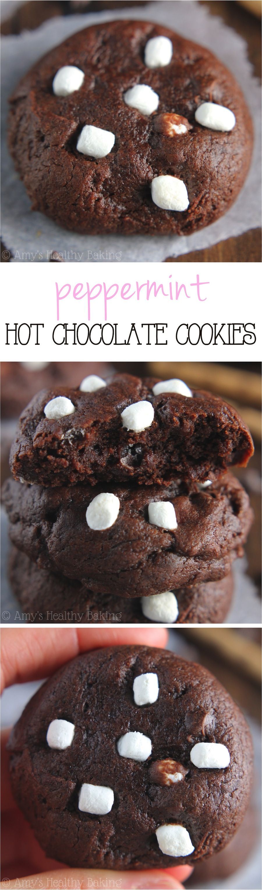 Peppermint Hot Chocolate Cookies — they taste even better than the drink! SO fudgy & rich. These skinny cookies don’t taste