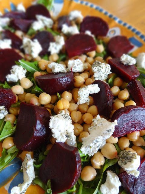 Roasted Beet Salad with Goat Cheese & Chickpeas