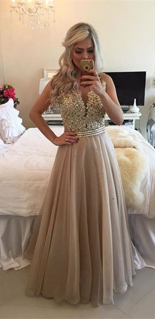 Sheer Illusion A-Line Prom Dresses 2016 Floor Length Lace Evening Gowns with Beadings