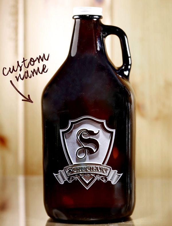 Show your love of beer with this custom engraved growler. The amber glass growler holds 64 oz of the good stuff, and with 3D style
