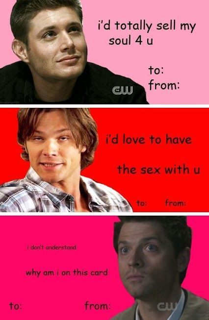 Supernatural Valentines Day cards Supernatural funny