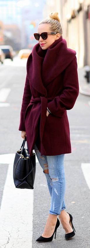 That plum toned coat will warm you right up. I love how this style doesn’t hide her shape and still gives definition in the