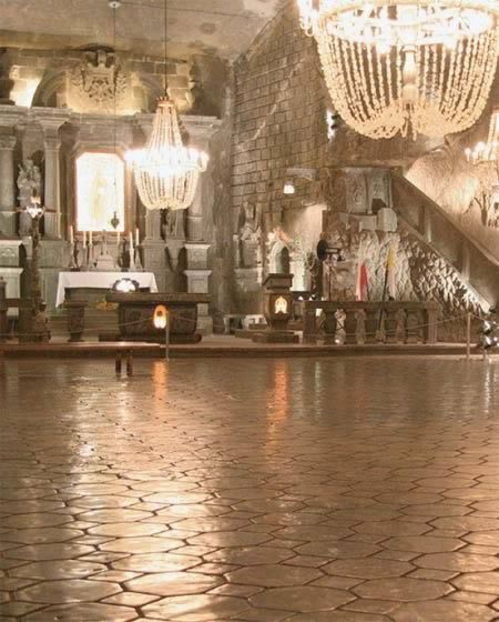 The Wieliczka Salt Mine in Krakow, Poland, has been mined continuously since the Middle Ages and miners have carved elaborate