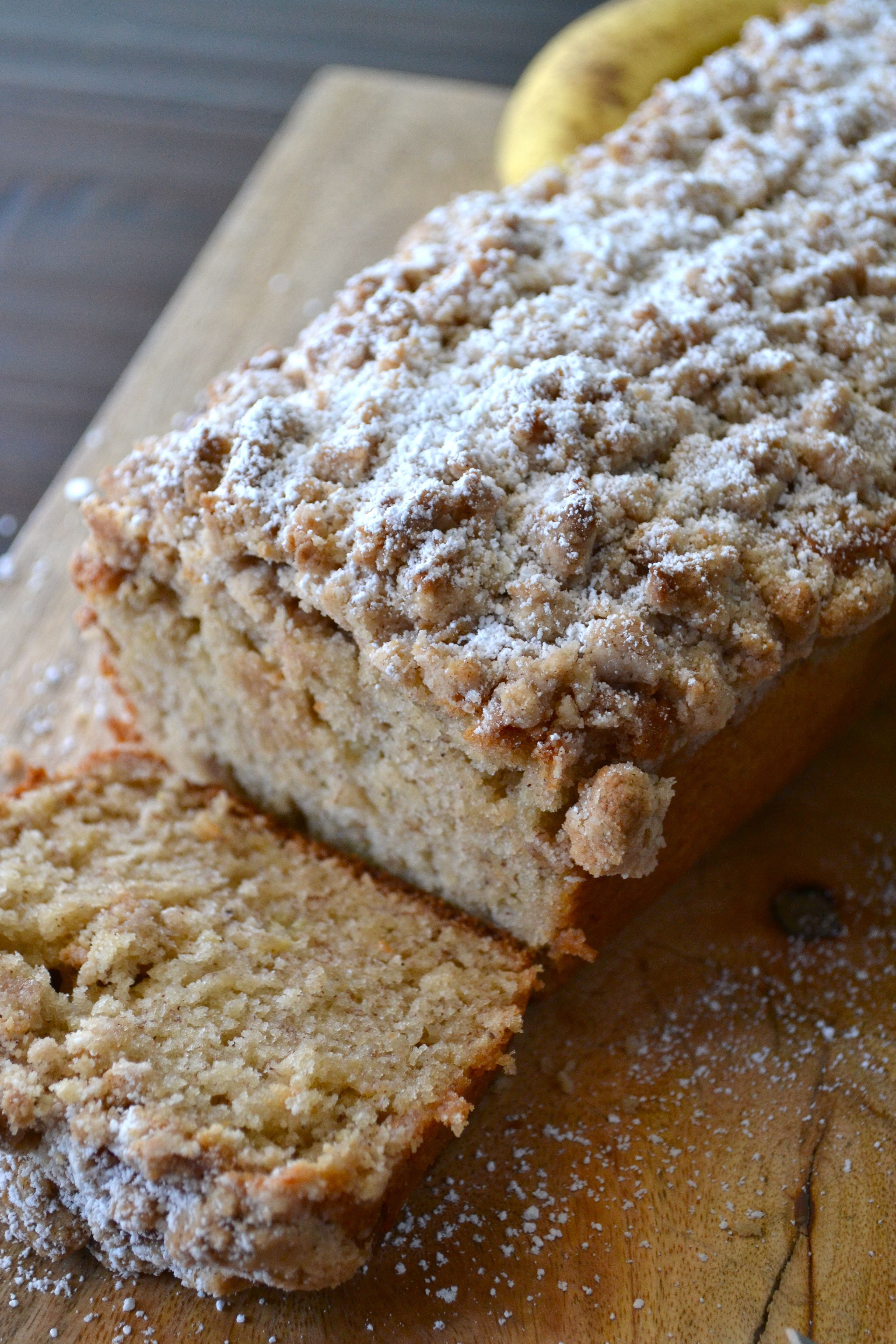 This Cinnamon Crumb Banana Bread is the perfect combination of moist banana bread and a crumbly coffee cake topping. It is a crowd