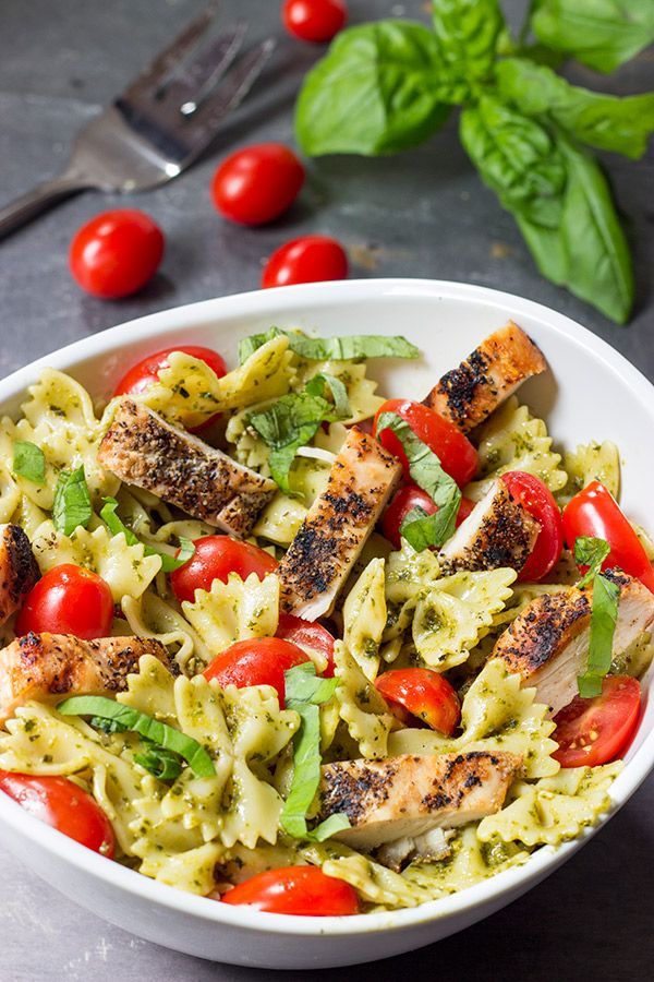 This Pesto Pasta Salad with Grilled Chicken is an easy and delicious weeknight meal. Serve it cold as a summer pasta salad or hot