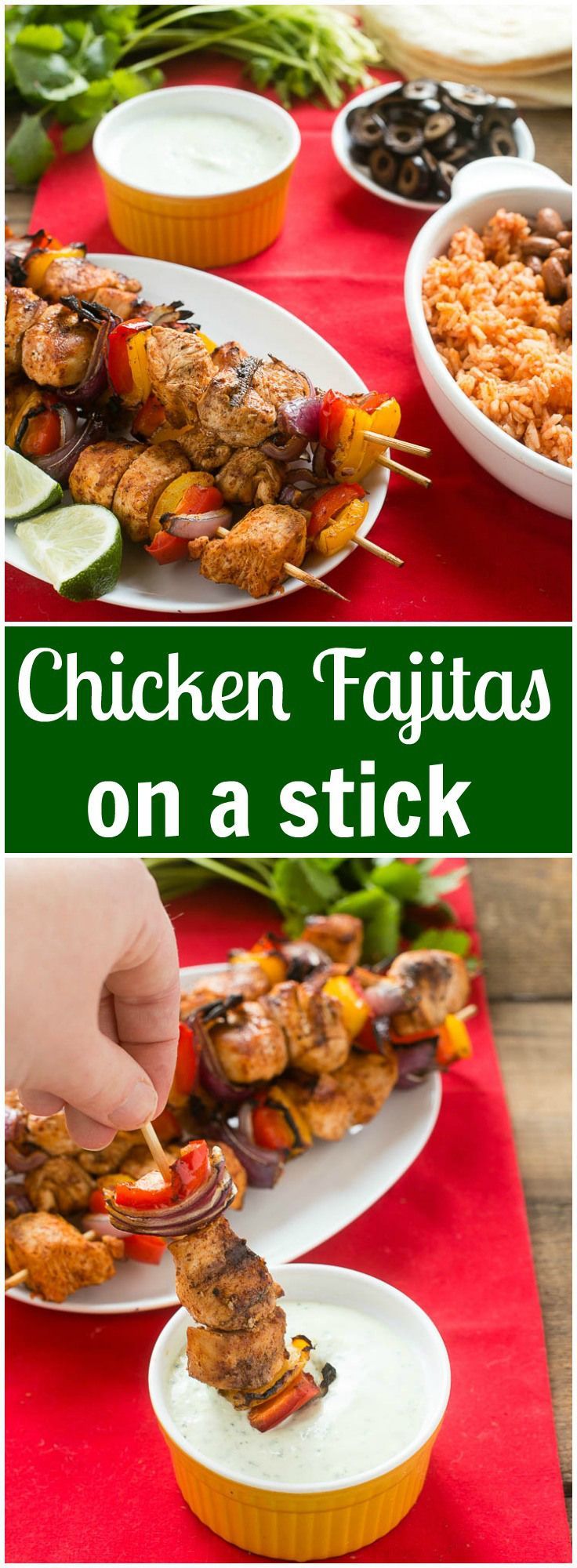 Try something a little different this Cinco de Mayo! These chicken fajitas on a stick with creamy cilantro dipping sauce make a