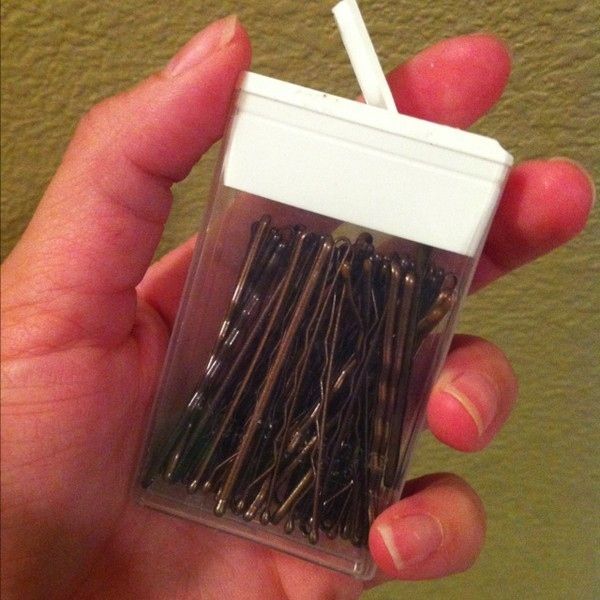 Use a Tic Tac case to store bobby pins. They all stay in one spot and are easy to remove, put back in.