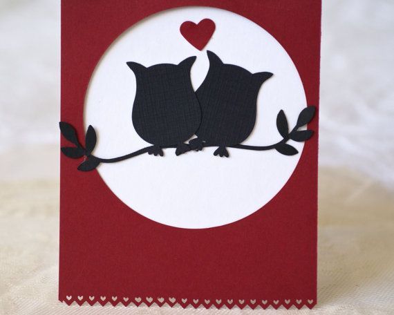 Valentine Owl Card Handmade Valentine Card by BayMoonDesign, $4.00