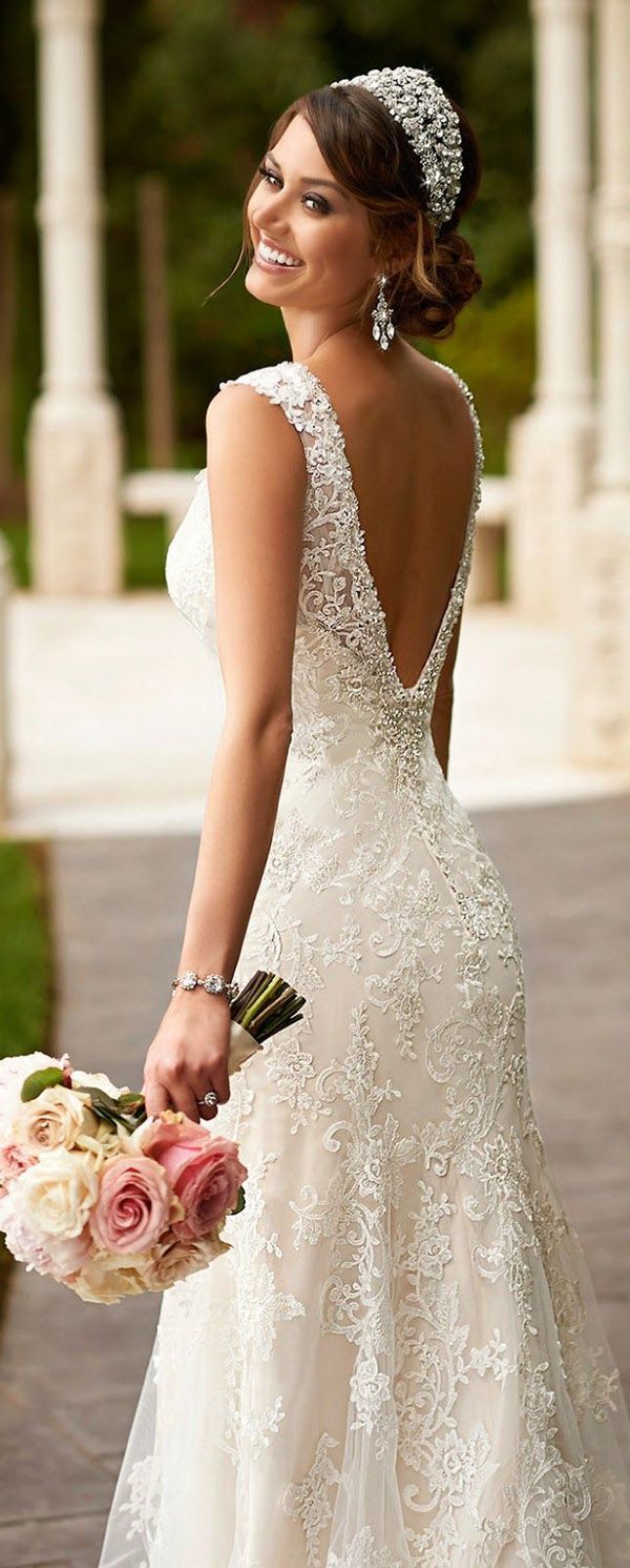 vintage backless long lace Stella York wedding gowns 2015