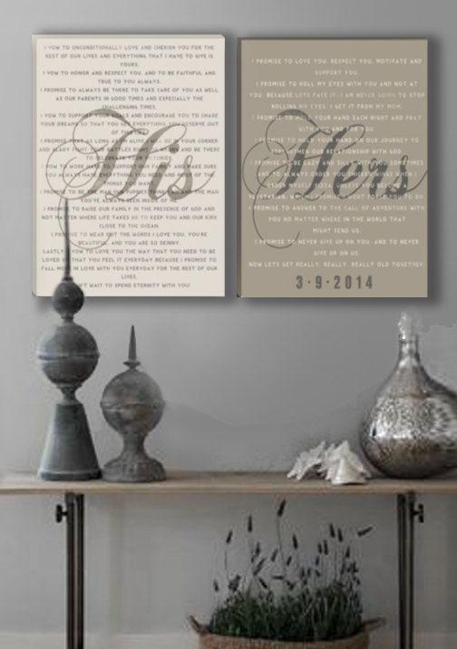 What a great way to display your wedding vows. Then you can always remember the promises you made and live by them! I like the